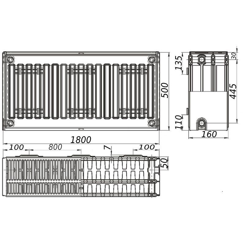 Радіатор сталевий панельний KALITE 33 бічний 500х1800
