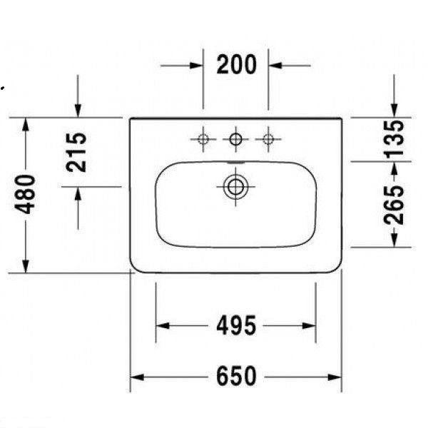 Умивальник Duravit Cersanit DURASTYLE для меблів з переливом з площею під змішувач 65*48 см