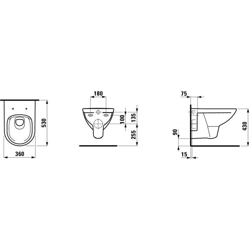 Комплект Laufen у коробці PRO: чаша підвісного Унітазу Pro Rimless (820960), Сидіння з кришкою з плавним опусканням