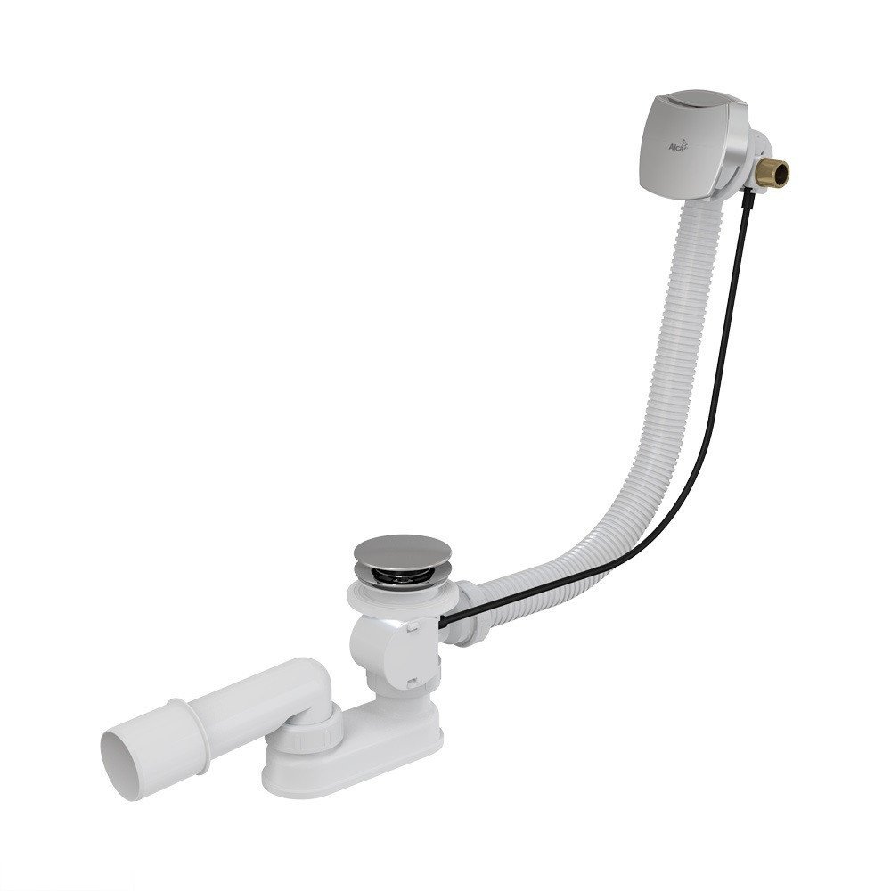 Сифон для ванни з напуском води через перелив AlcaPlast метал/метал (довжина 80 см)