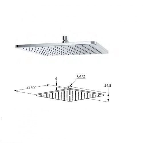645309100 A-QA Верхний душ-300, белый/хром, квадратный