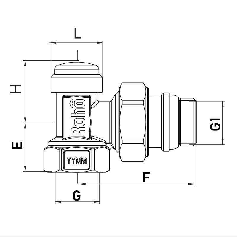 Кран радиаторный Roho R5251-050 - 1/2" угловой (антипротечка) (RO0133)