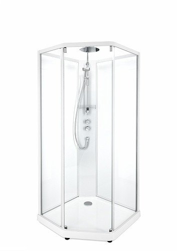 Душевая кабина 90*90см, пятиугольная, профиль белый, прозрачное стекло/матовое стекло Ido SHOWERAMA 10-5 Comfort