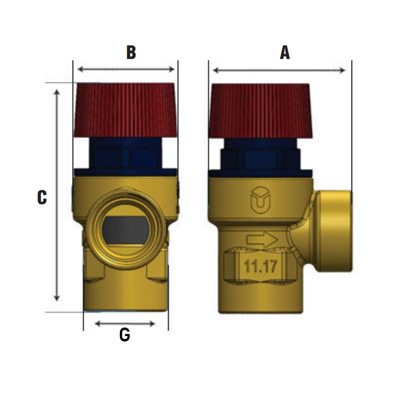 Клапан предохранительный Roho R2000-025 - 1/2" ВВ (2,5 бар) (RO0168)