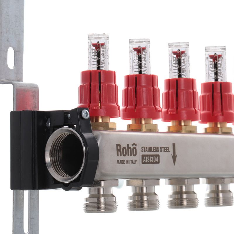 Коллектор с расходом. и термостатическими клапанами с байпасом Roho R814-04 - 1"х 4 вых. (RO0047)