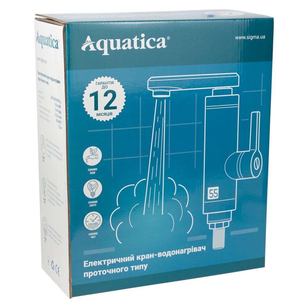 Кран-водонагрівач проточний S97 3.0Квт для кухні Aquatica, гусак вухо на гайці, з дисплеєм Nz-6B142W