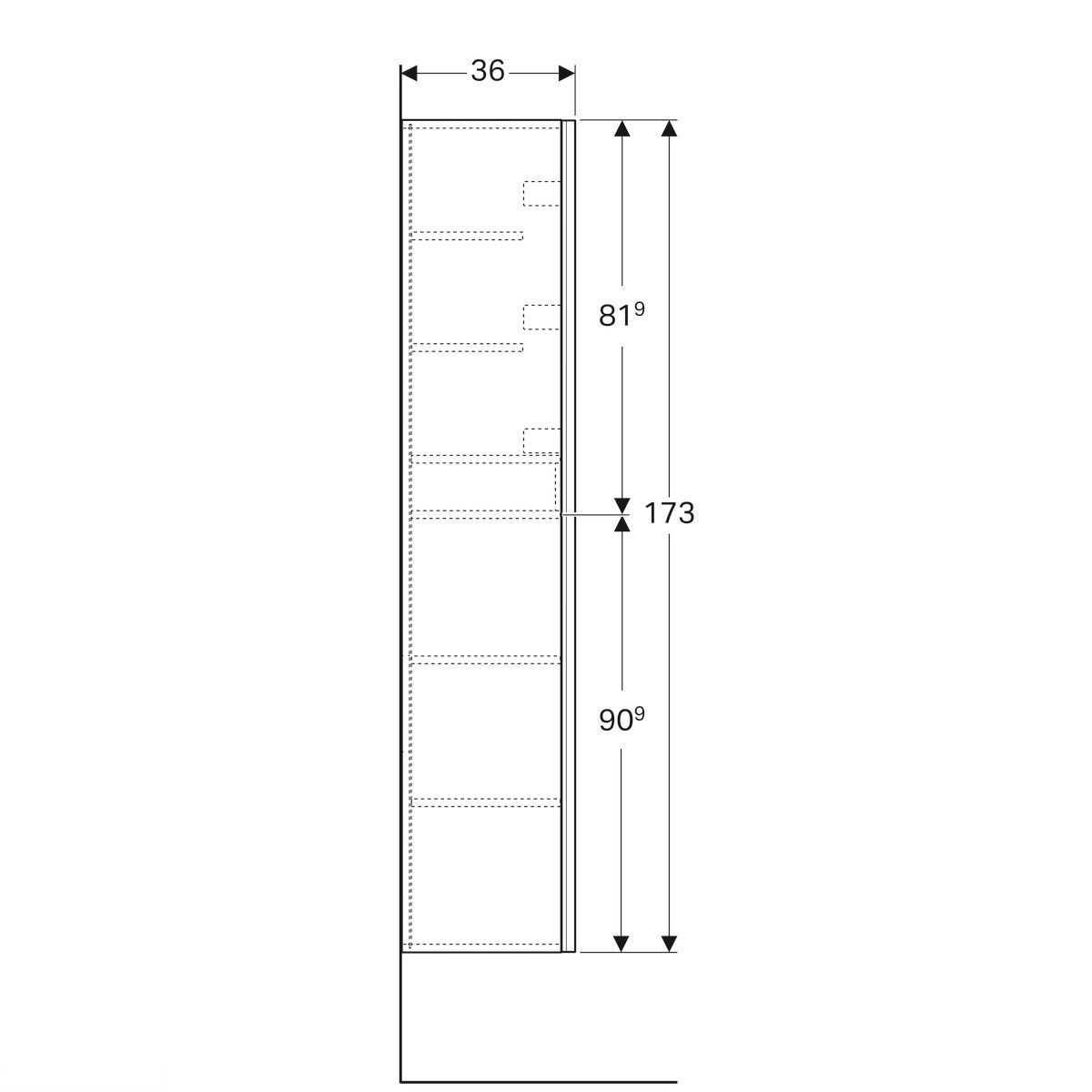 Висока шафа з двома дверима, Geberit Acanto корпус: лакований ультраглянцевий/ білий, фасад: біле скло 500.619.01.2