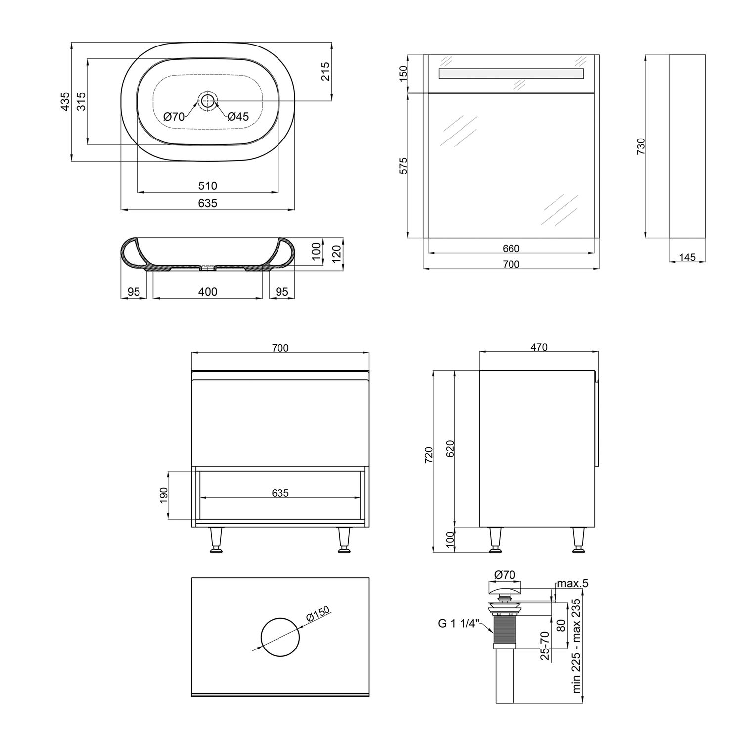 Комплект меблів для ванної Qtap Robin тумба + раковина + дзеркальний шафа QT044RO42976
