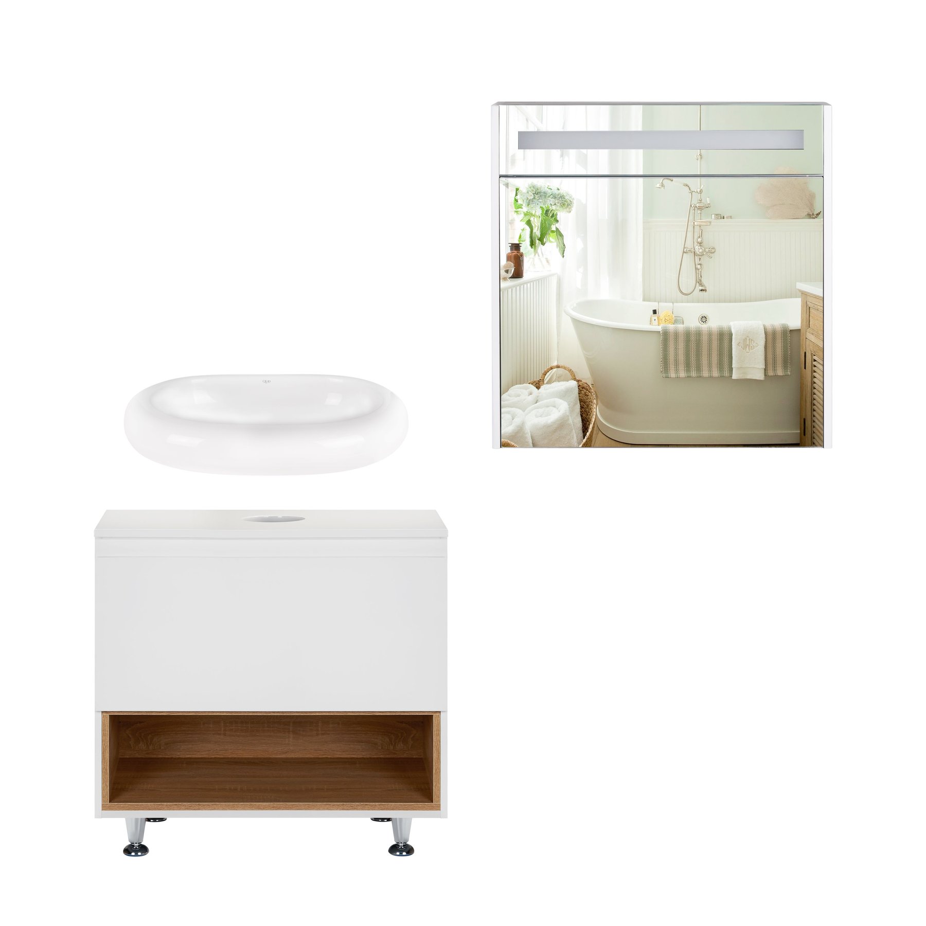 Комплект меблів для ванної Qtap Robin тумба + раковина + дзеркальний шафа QT044RO42976