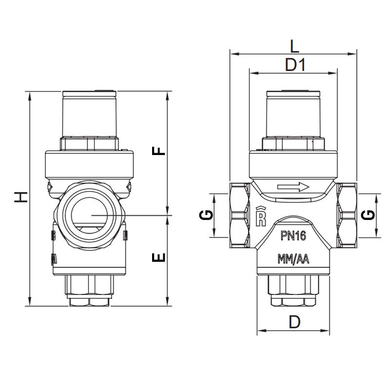 Редуктор тиску Roho R1201-050 - 1/2 ВВ, PN16 (1-5,5 бар) поршневий (RO0143)