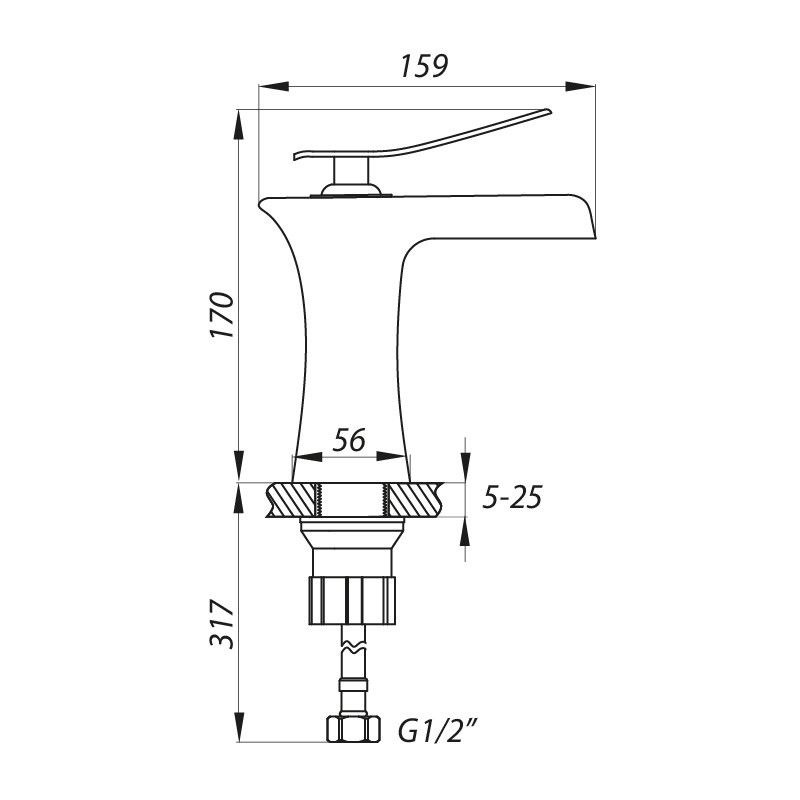 Змішувач для умивальника ZERIX LR1055-23 з виливом Водоспад (LL1563)