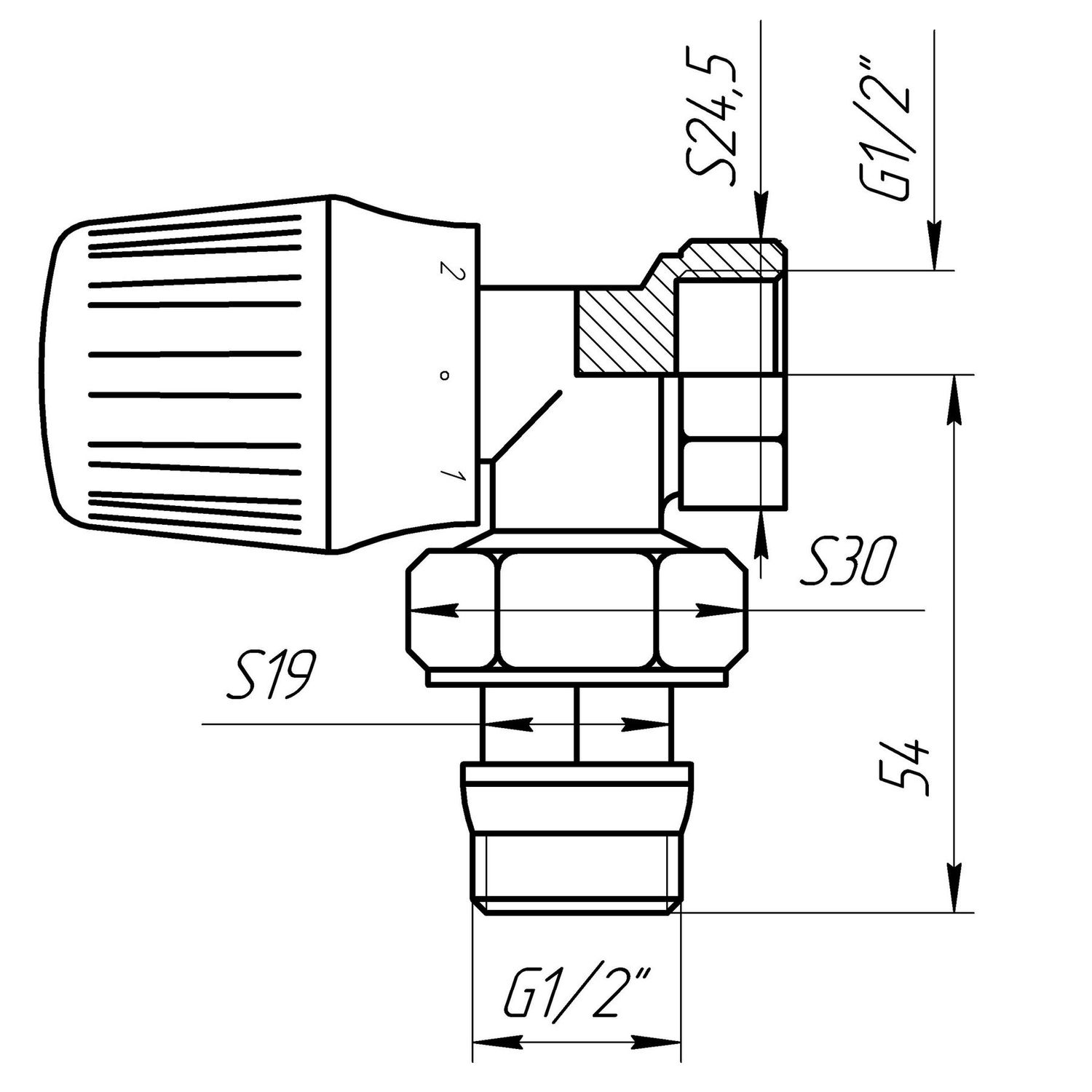 Кран радіаторний кутовий Q PROFESSIONAL 1/2″ NV-QP5005 вентильний з ущільнювачем