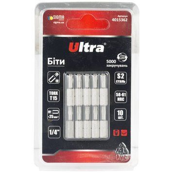 Биты Torx 15&times;25Мм &frac14;" 10Шт S2 (Блистер) Ultra