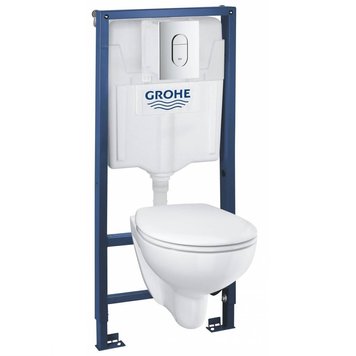 Інсталяція GROHE SOLIDO 5 в 1 39418000 з панеллю Arena Cosmopolitan 38844000 хром + унітаз GROHE Bau Ceramic 39427000 + сидіння 39493000 Soft Close