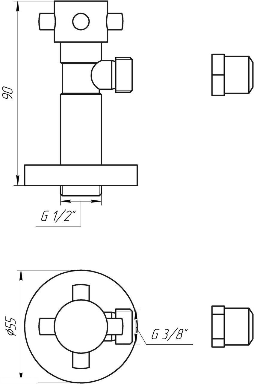 Кран Solomon кутовий керамічний напівобертовий з цангою 1/2 х 3/8 1STAR (Ретро) (7077)