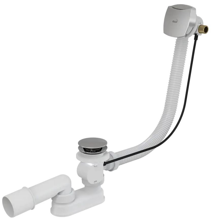 Сифон для ванны с напуском воды через перелив для ванн с толстыми стенками, AlcaPlast металл
