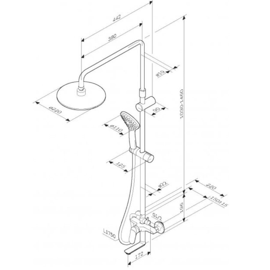 Душевая система Sunny F0785C900, набор: смеситель для ванны/душа, верхний душ d220 мм, ручной душ 110 мм (1 функция)
