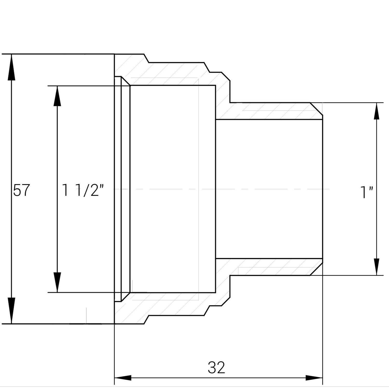 Переходник редукционный никелированный 1 1/2″ВР х 1″НР VA, штампованный А0606А(нк)