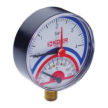Термо-манометр радіальний (KOER KM.801R) (0-4 бар), D=80мм, 1/2'' (KR0217)