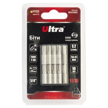 Биты Torx 30&times;25Мм &frac14;" 10Шт S2 (Блистер) Ultra