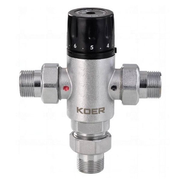 Клапан KOER смесительный термостатический трехходовой 3/4'' (с накидн. гайками) KOER KR.1258 (KR2818)