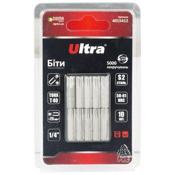 Биты Torx 40&times;25Мм &frac14;" 10Шт S2 (Блистер) Ultra