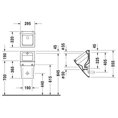 Урінал Duravit VERO, подача води ззаду, стік гор, модель без мушки 29,5*32см