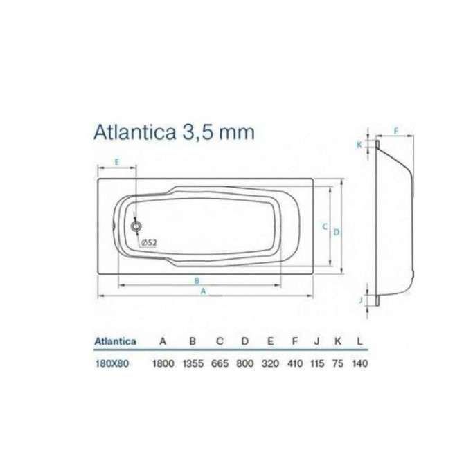 Ванна Koller Pool Atlantica 180x80 с anti-slip с ножками и ручками