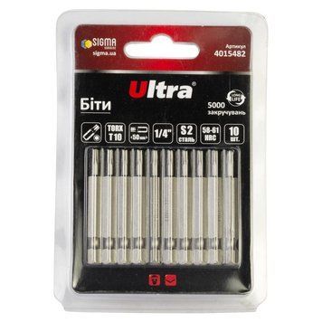 Биты Torx 10&times;50Мм &frac14;" 10Шт S2 (Блистер) Ultra