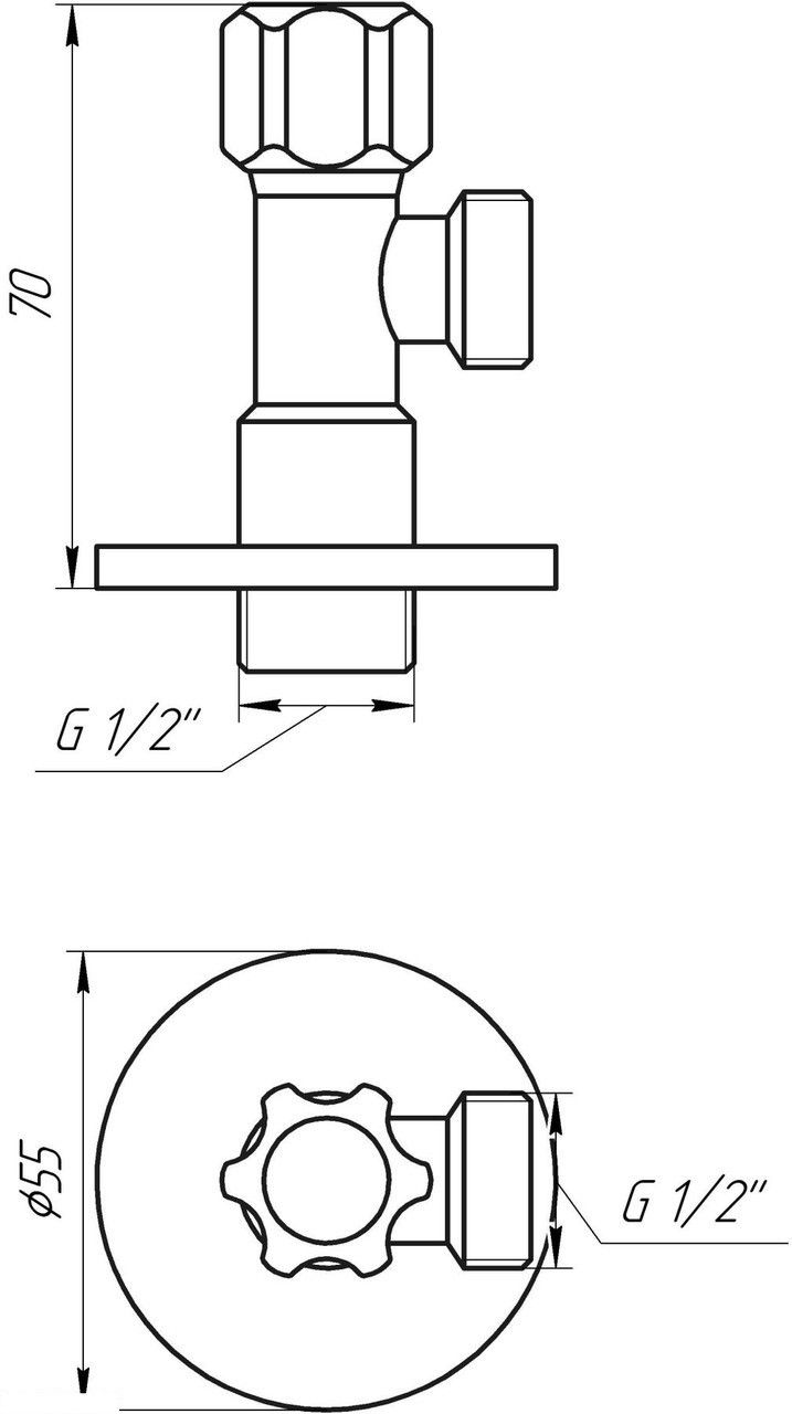 Кран Solomon угловой вентильный 1/2"х 1/2" удлиненный (160403) NEW