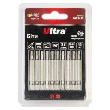 Биты Torx 15&times;50Мм &frac14;" 10Шт S2 (Блистер) Ultra