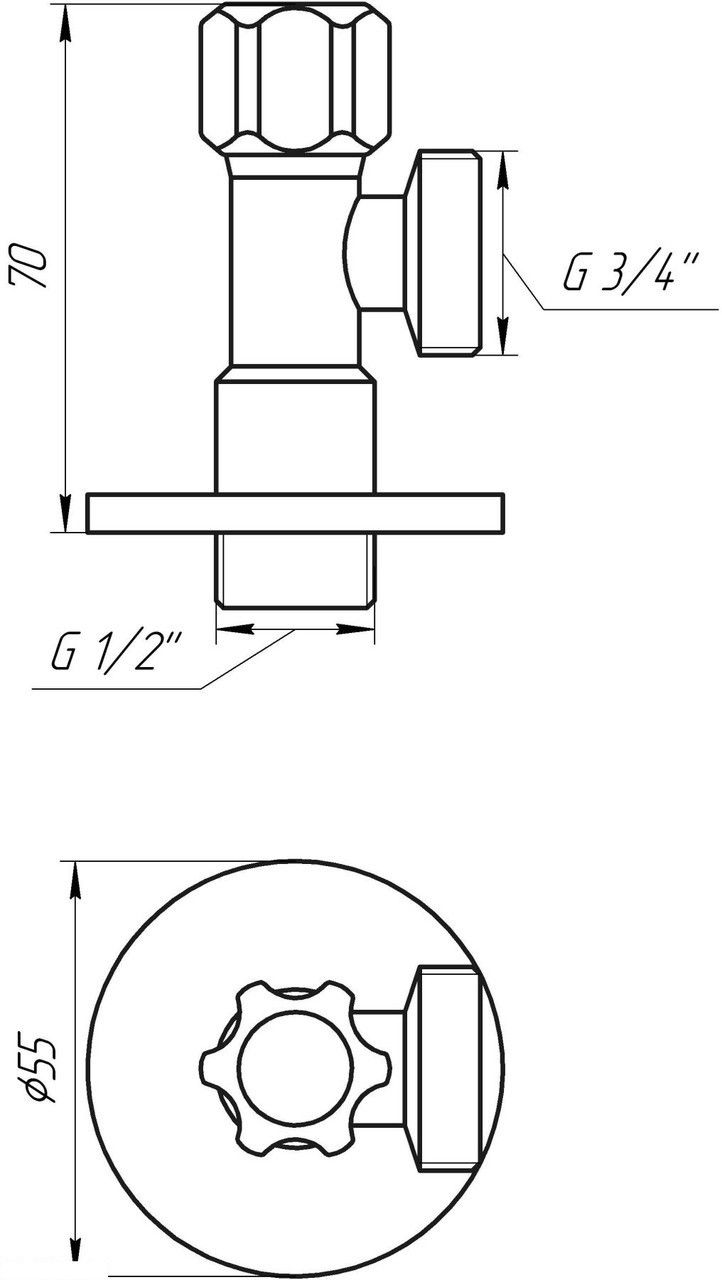 Кран Solomon угловой вентильный 1/2"х 3/4" удлиненный (160403) NEW