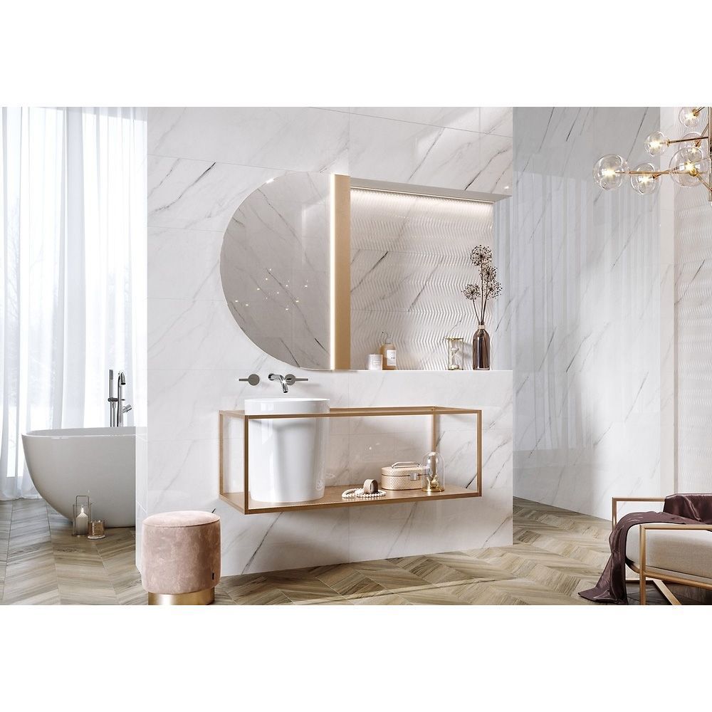 Плитка CARRARA CHIC WHITE CHEVRON STRUCTURE GLOSSY
