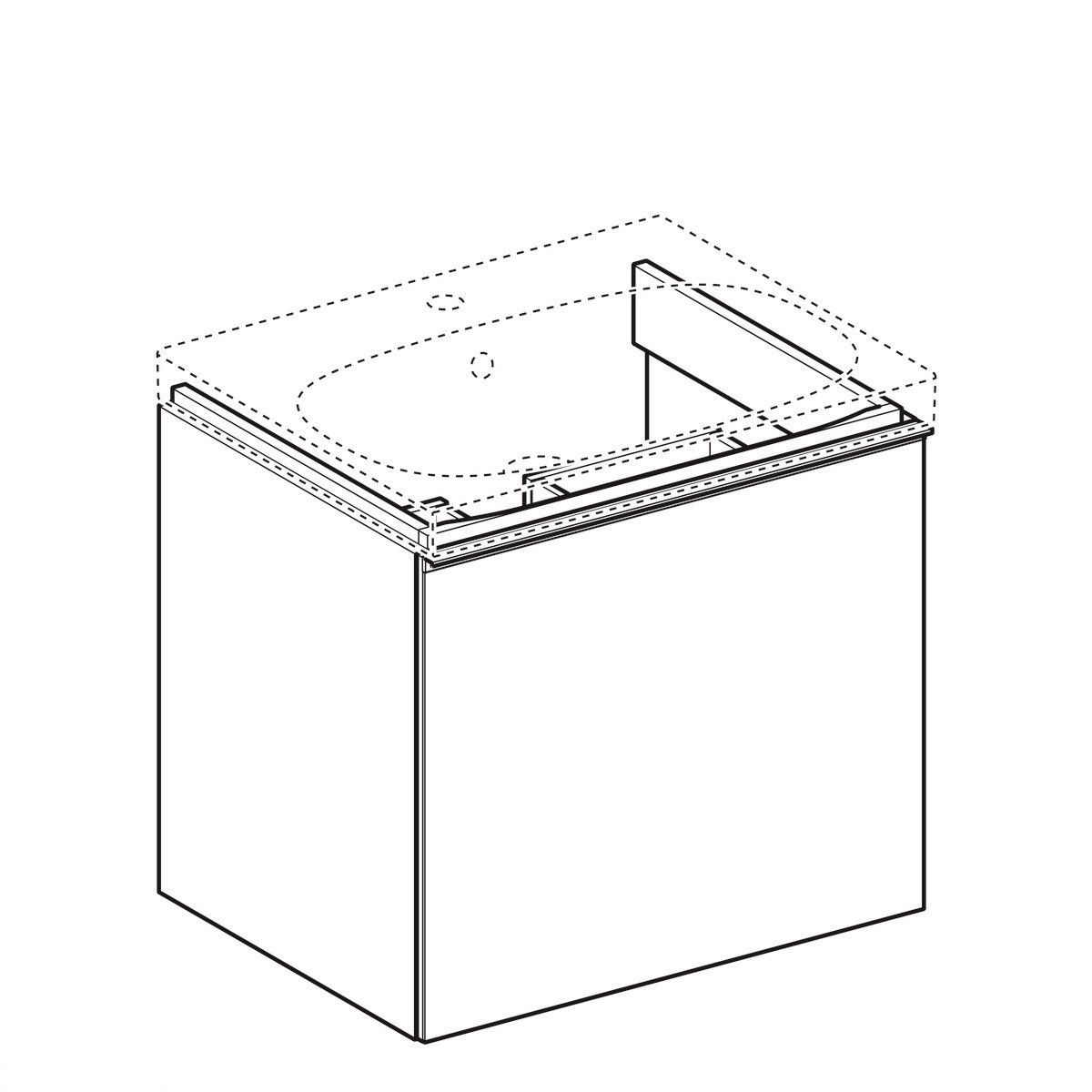 Тумба під умивальник 60 см, Geberit Acanto з 1 висувним ящиком і з 1 висувним внутрішнім ящиком, корпус: лакований ультраглянець / білий, фасад: біле 500.609.01.2