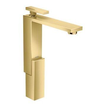 Смеситель для умывальника, Hansgrohe AXOR EDGE однорычажный, 280, со сливным гарнитуром push-open, полированное золото