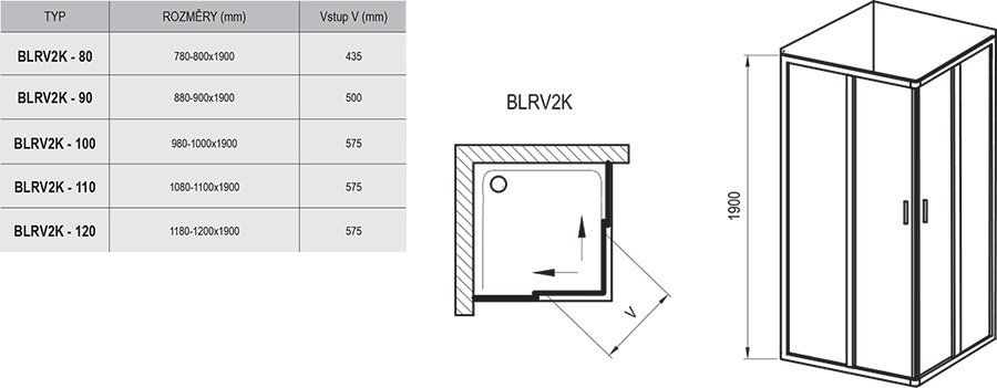Душевой уголок Ravak BLRV 2K-110 bright alu (Transparent) 1XVD0C00Z1