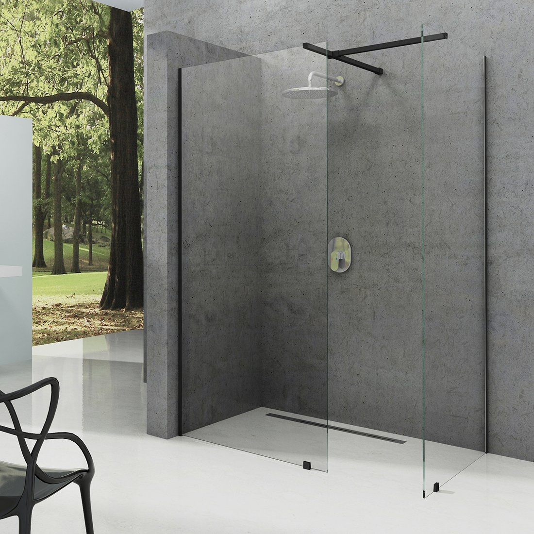 Неподвижная стенка Walk-IN Wall 600x2000mm Black Transparent