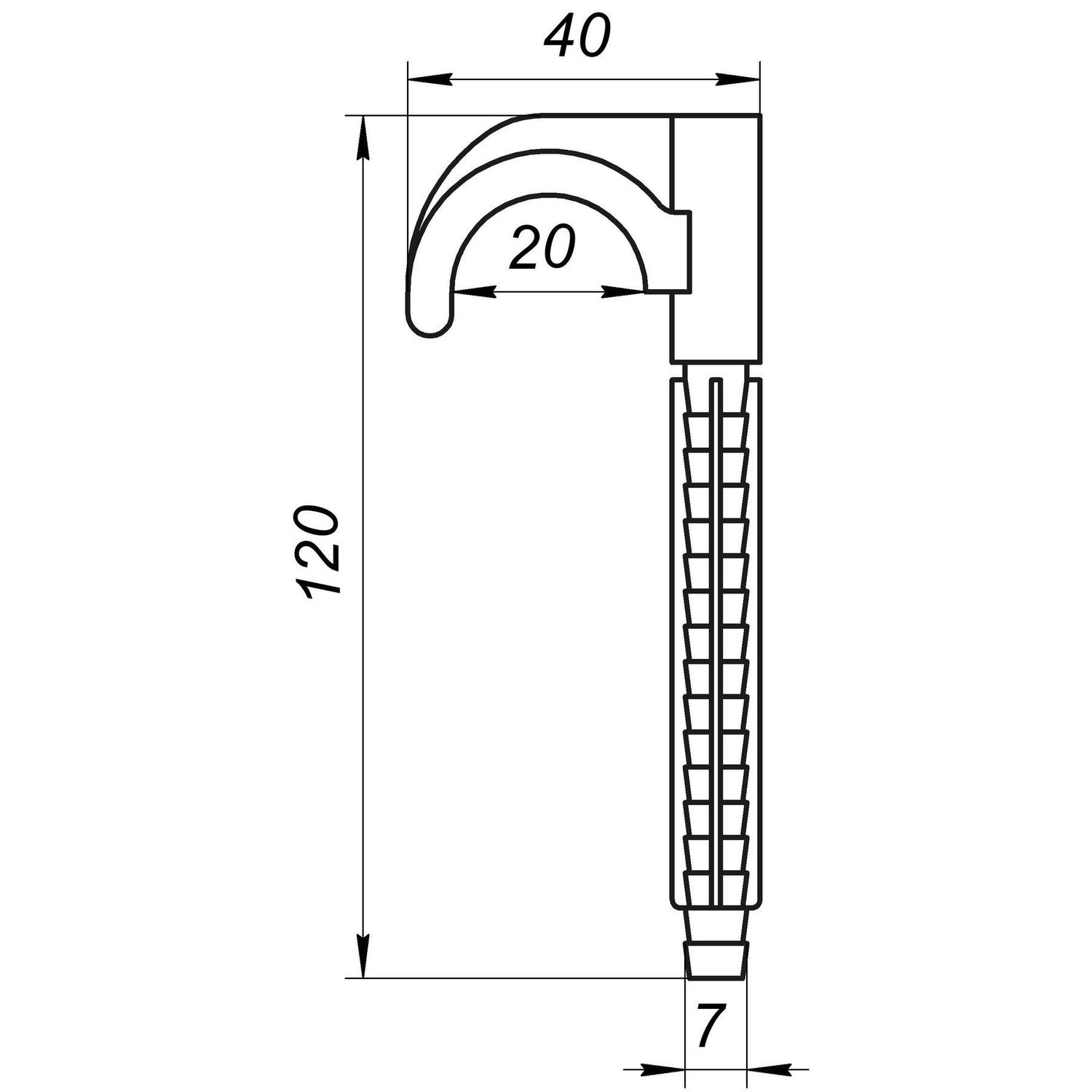 Крепление-крюк забивное одинарное для трубы Ø16-20 длина 120мм черная CRISTAL (уп.100шт)