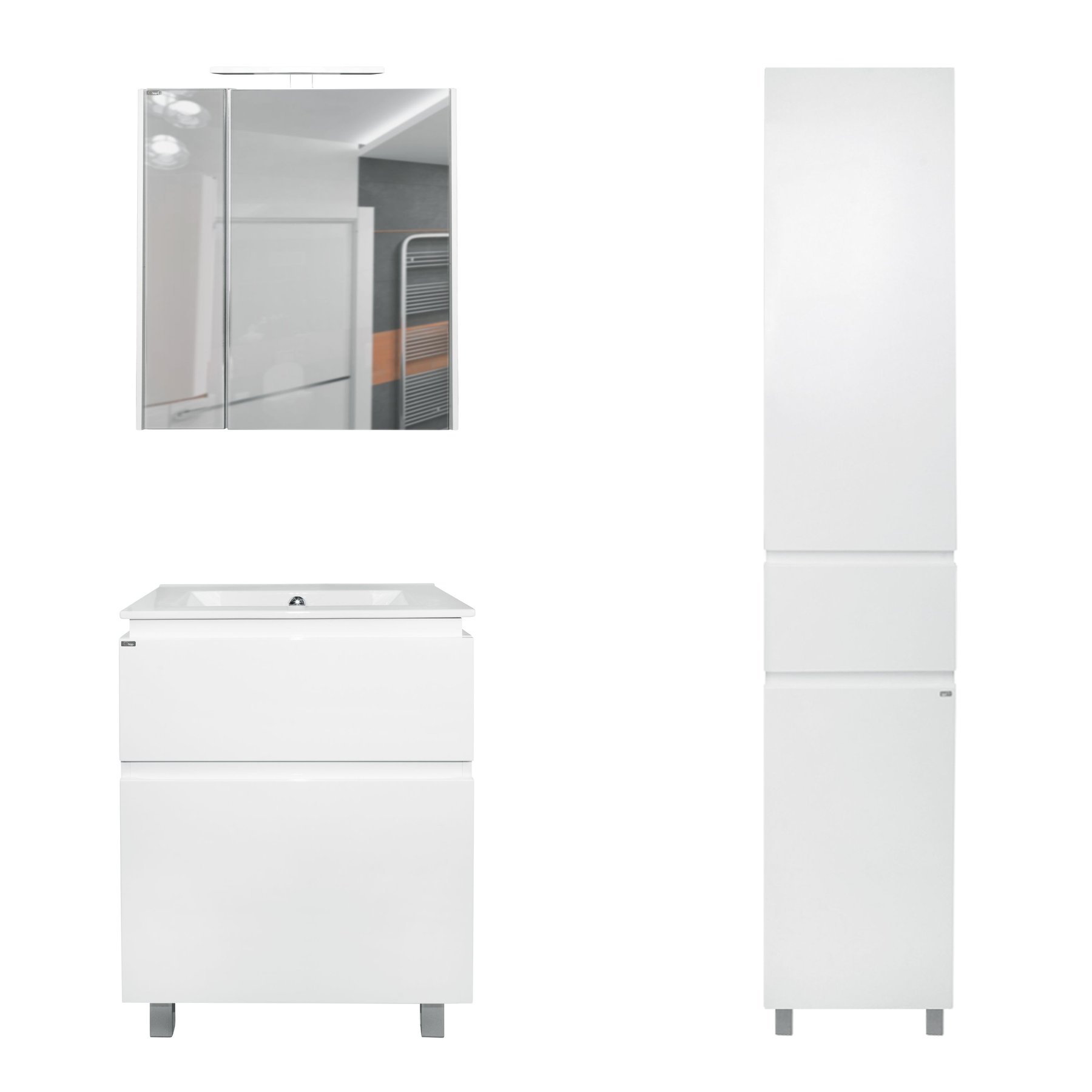 Комплект мебели для ванной Qtap Albatross тумба с раковиной + зеркальный шкаф + пенал QT044AL42952
