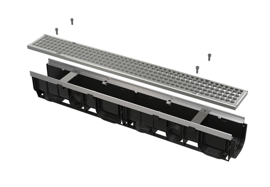 Дренажный канал AlcaPlast 100 мм с металлической рамой и оцинкованной решеткой С250