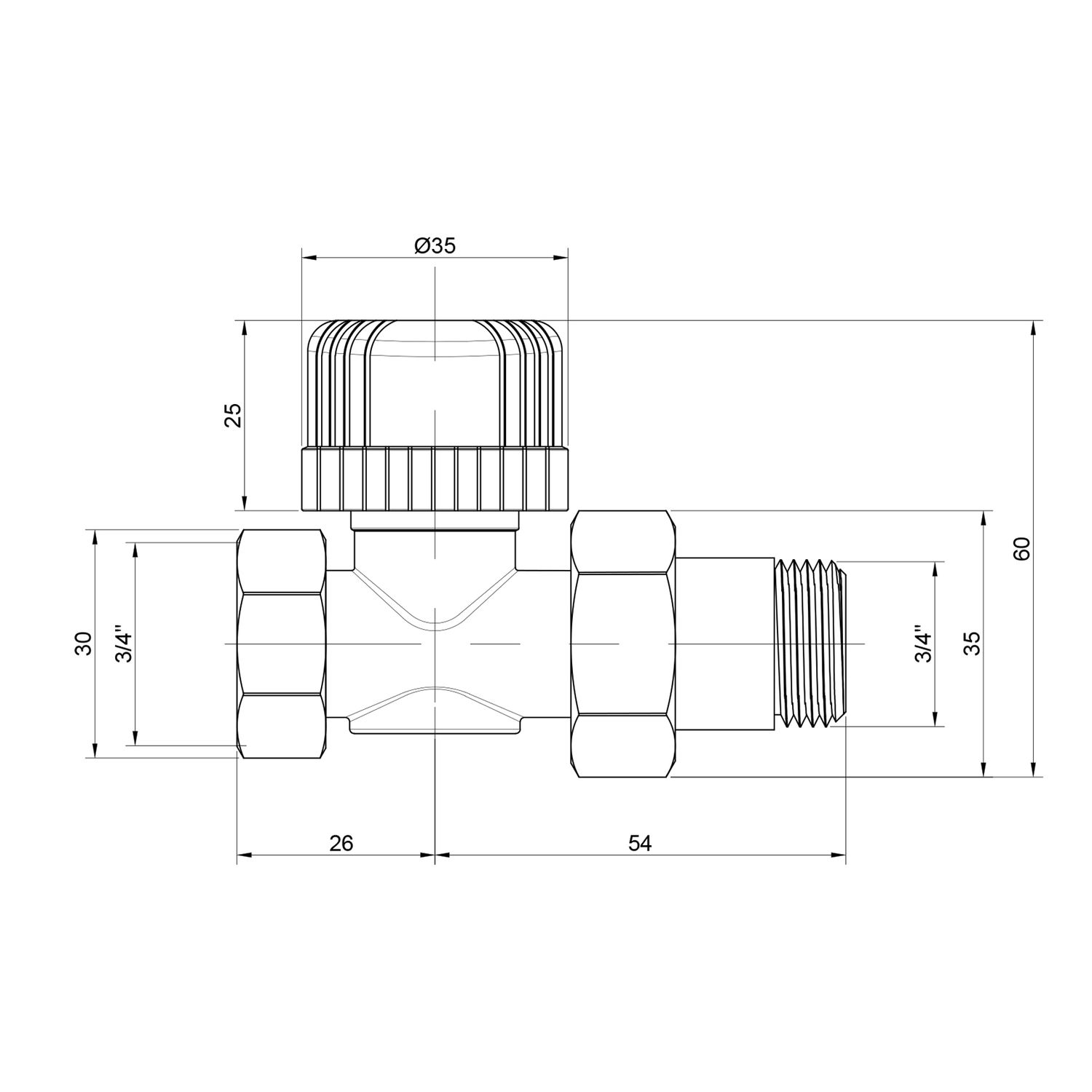 Кран радиаторный Icma 3/4" 28х1,5 прямой №775