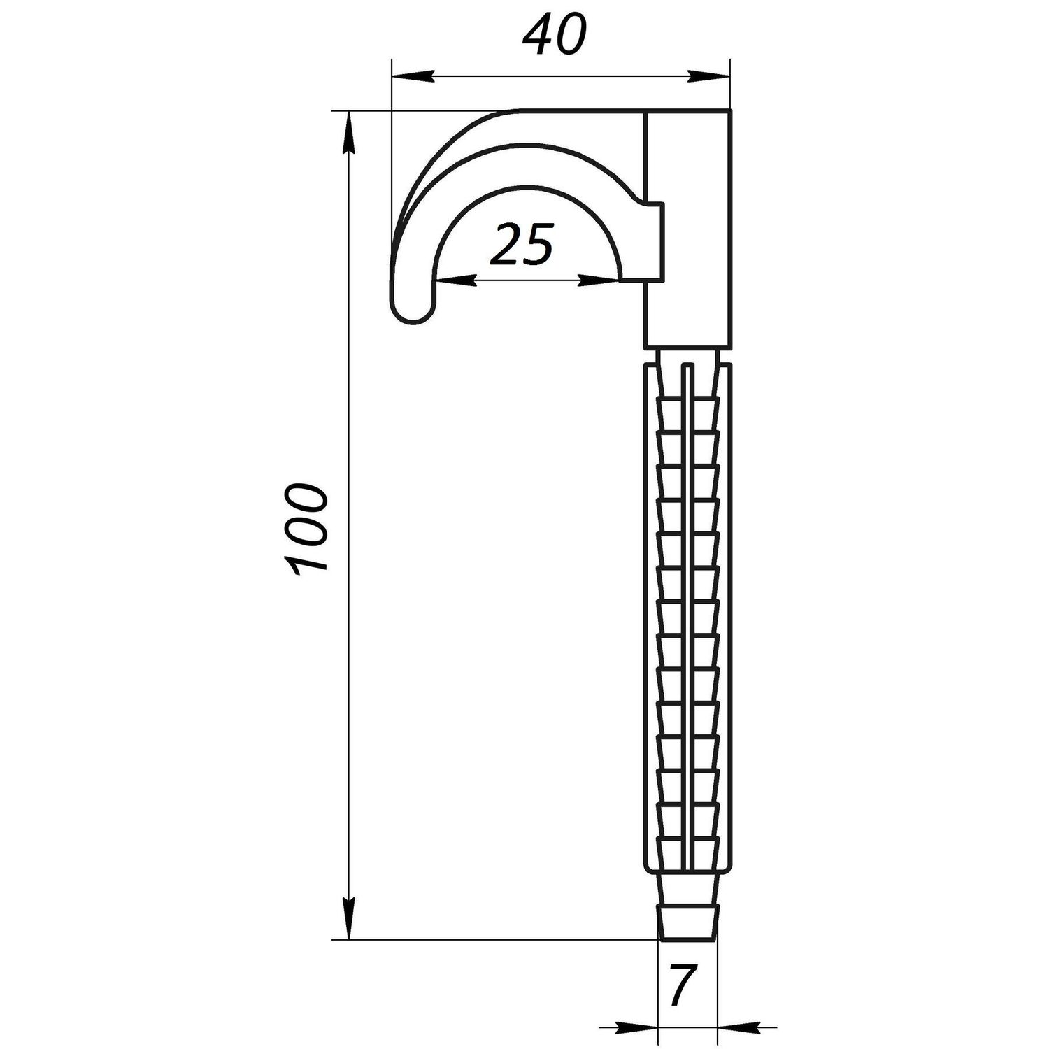 Дюбель-крюк монтажний одинарний довжиною 100 мм (упаковка 100 шт)