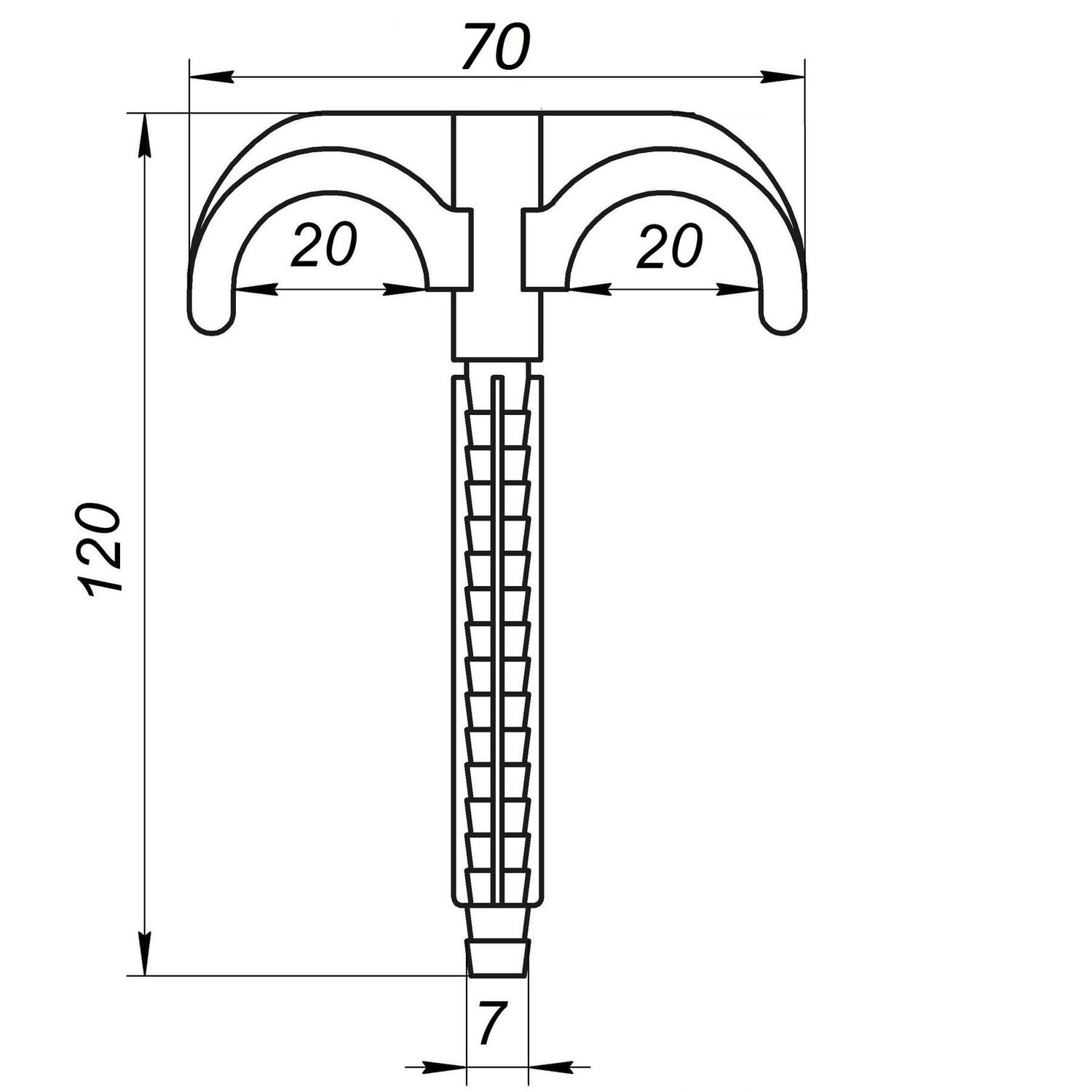 Кріплення-крюк забивний подвійний для труби Ø16-20 довжина 120мм чорний CRISTAL (уп.100шт)