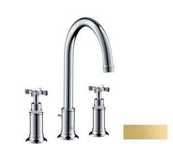 Смеситель для раковины на три отверстия, Hansgrohe Axor Montreux двухвентильный цв полир. золото