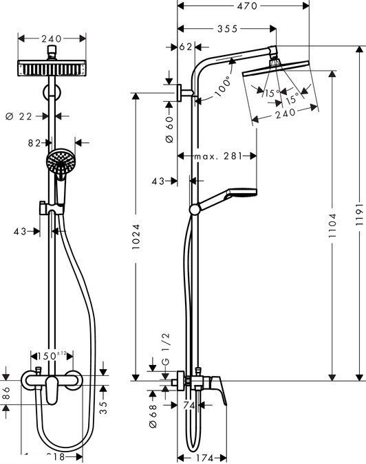 Душова система з одноручковим змішувачем, хромована Hansgrohe Crometta E 240 1jet Showerpipe