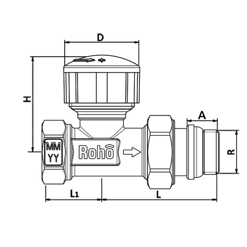 Кран радиаторный термостатический Roho R5160-050 - 1/2" (М30х1,5) прямой (RO0124)