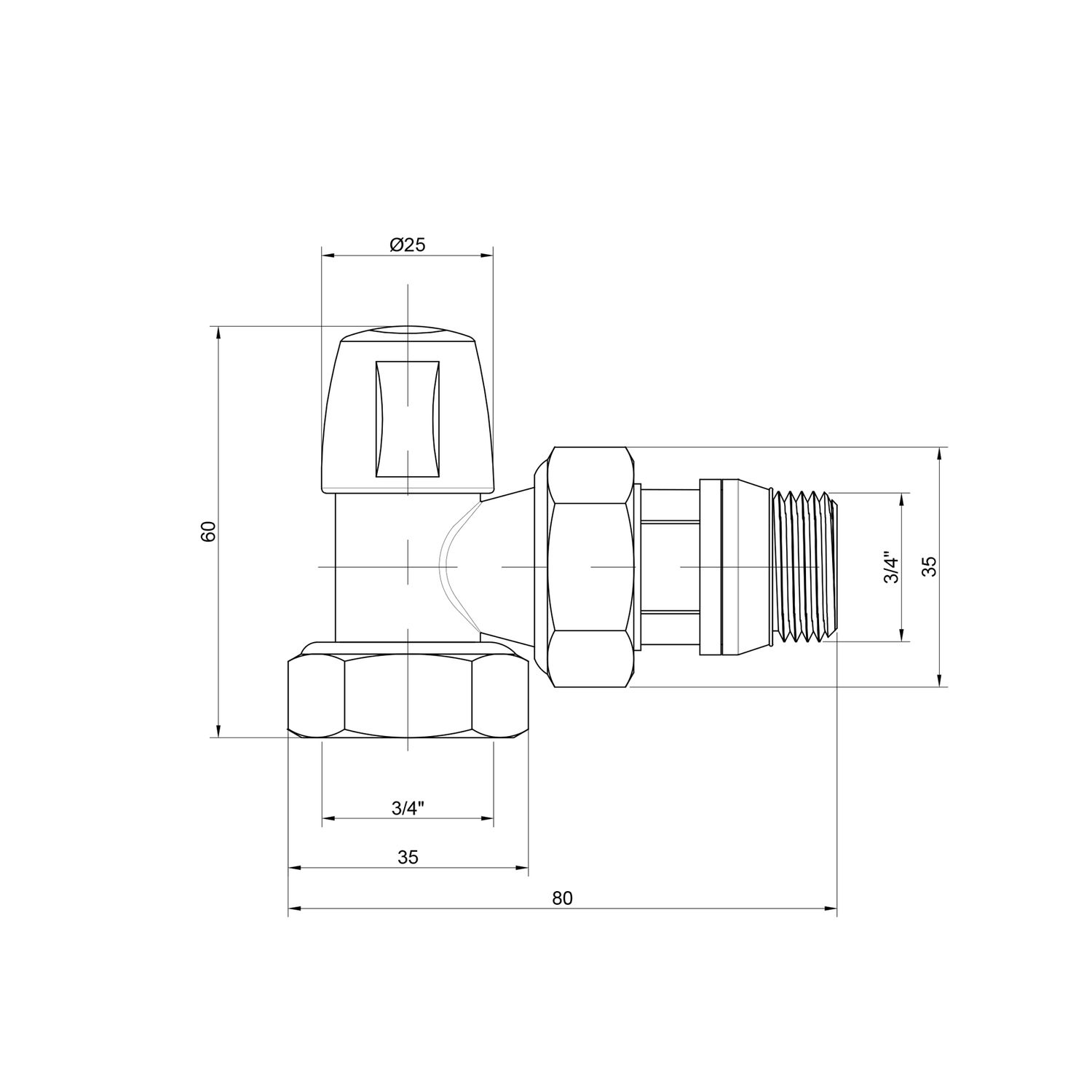 Кран радиаторный Icma 3/4" с антипротечкой угловой без ручки №805+940