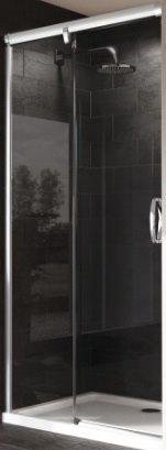 Двері односекційні розсувні з непрозорим сегментом 1300*1900 (профіль хром глянцевий, скло прозоре, система Soft Huppe AURA ELEGANCE