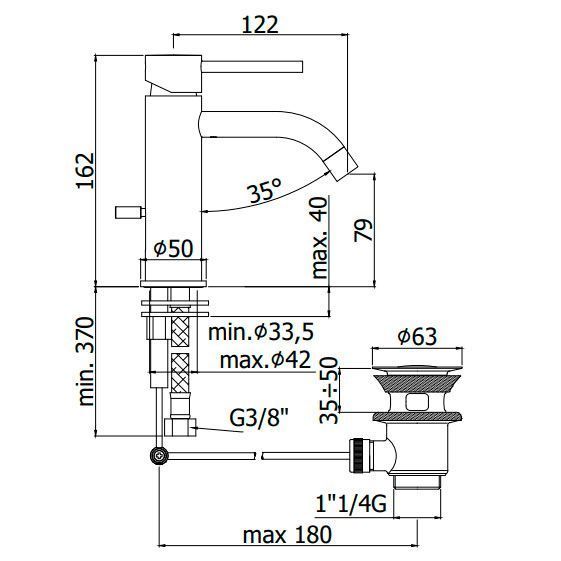 Смеситель для раковины с донным клапаном LIGHT LIG075NO, черный матовый