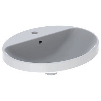 Раковина Geberit Cersanit VARIFORM вбудовувана, овальної форми, 55*45см, з полицею для отвору під змішувач, з переливом, глазурована знизу